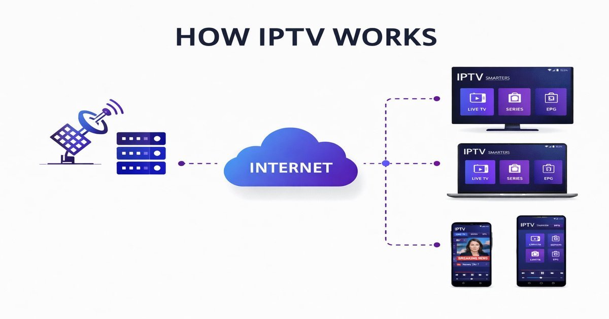 Como funciona IPTV - diagrama do servidor para dispositivos